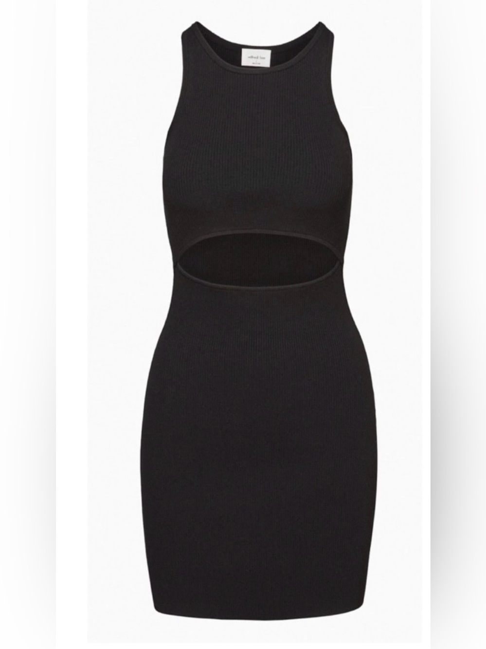 Wilfred Aritzia Black Stretchy Ribbed Midi Dress Knit Cutout Size Small